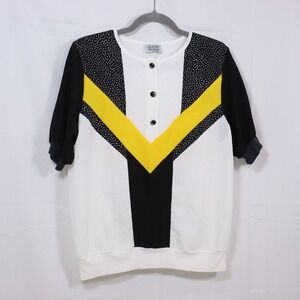Susan Christopher Top M White Womens Colorblock Polka Dot Vintage Blouse